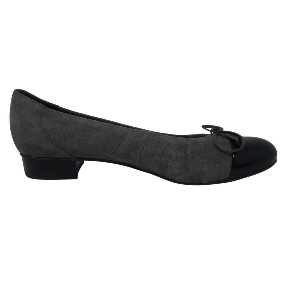 Ara Belinda Gray Black Leather Cap Toe Bow Ballet Flats Womens 7 - Picture 5 of 14